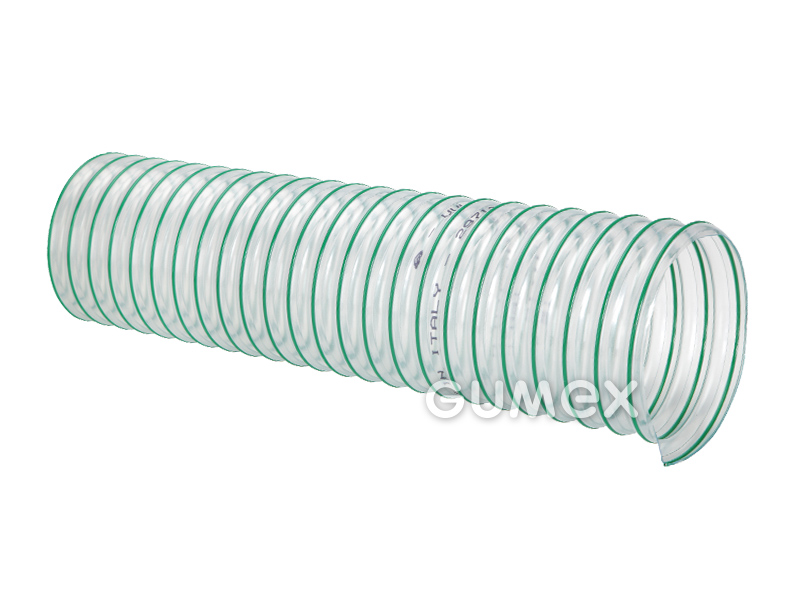 VULCANO PUM BIO, 40mm, -0,2bar, PU, grüne Stahlspirale, -40°C/+90°C, transparent, 